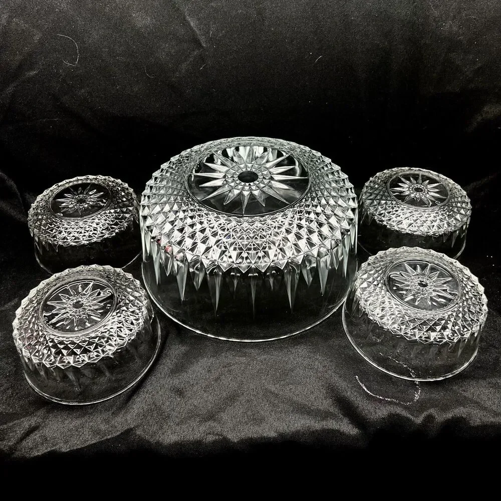 Vintage ARCOROC~ 5 pc Set ~Clear Glass France Diamant Salad Berry Serving Bowls